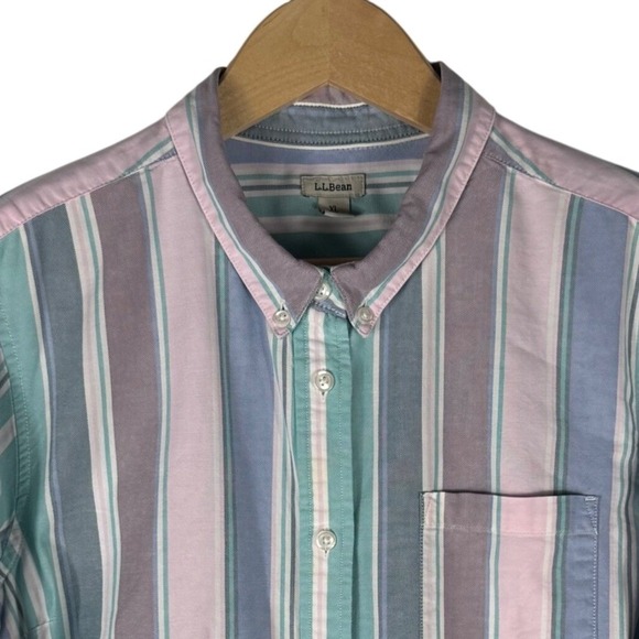 L.L. Bean Tops - LL Bean Petite XL Striped Organic Cotton Oxford Button Down Shirt 506878